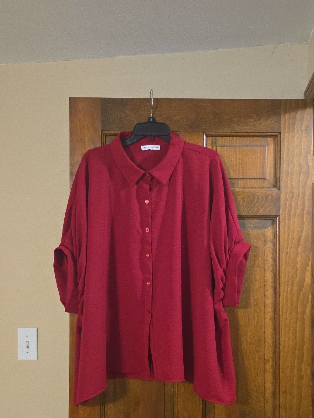 Button-Up Oversized Red Blouse